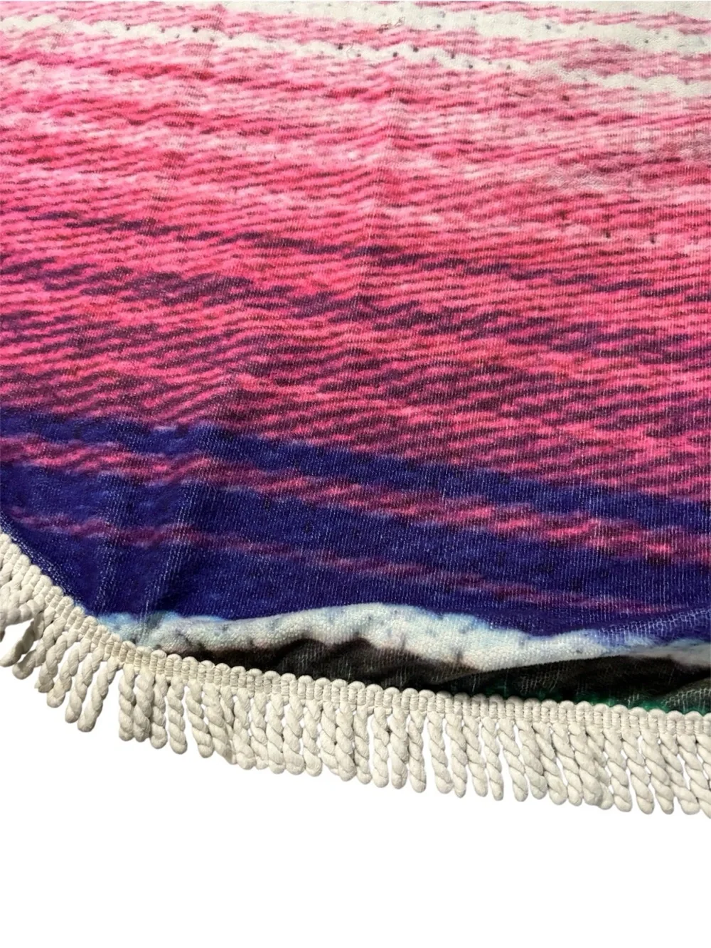 Apana Pink and Teal Striped Round Towel with Fringe
